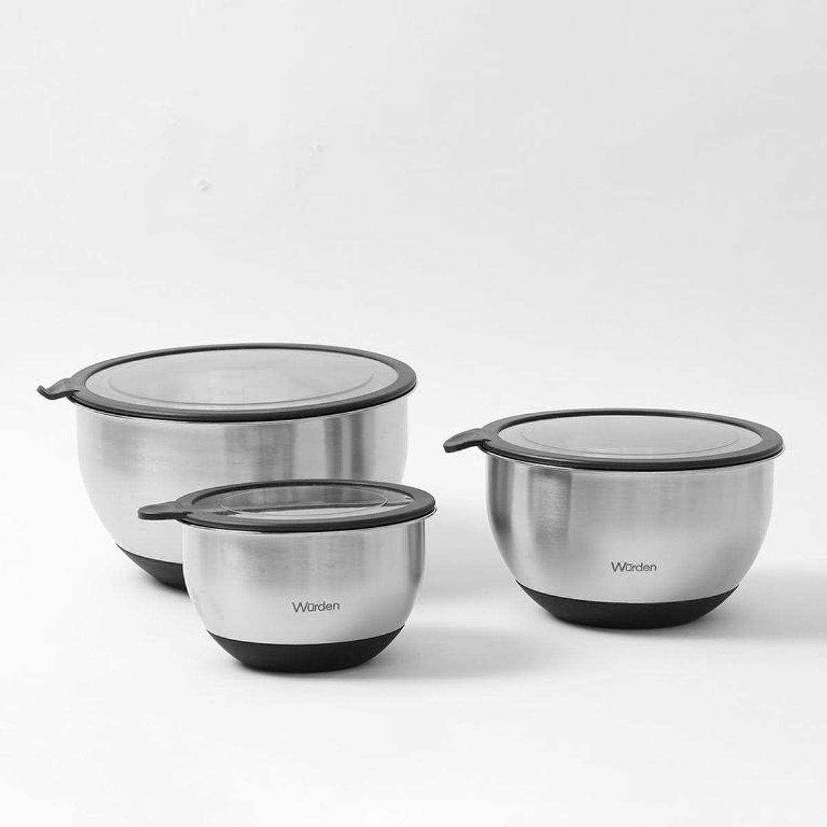 WURDEN - Bowls Acero inoxidable  SET X3 CON TAPA WURDEN 1.- 10cm 2.- 12cm 3. -14cm
