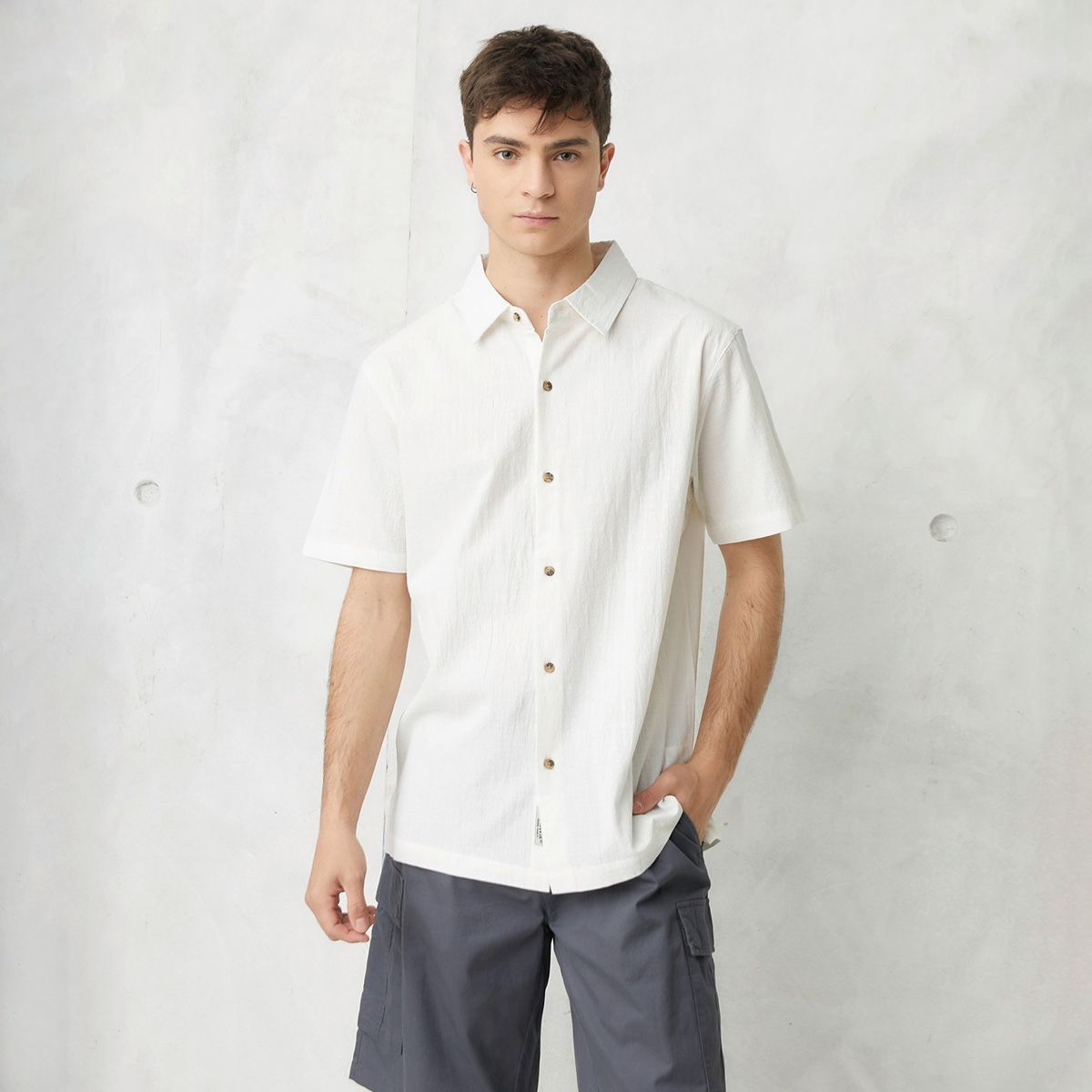 BEARCLIFF - Camisa Hombre Manga corta Recta de Algodón Bearcliff