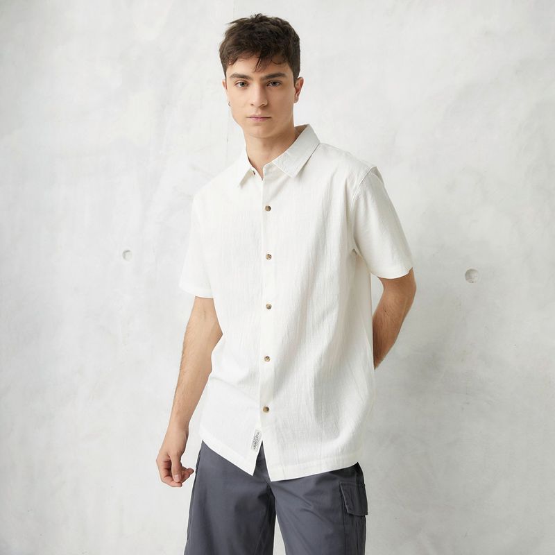 BEARCLIFF - Camisa Hombre Manga corta Recta de Algodón Bearcliff