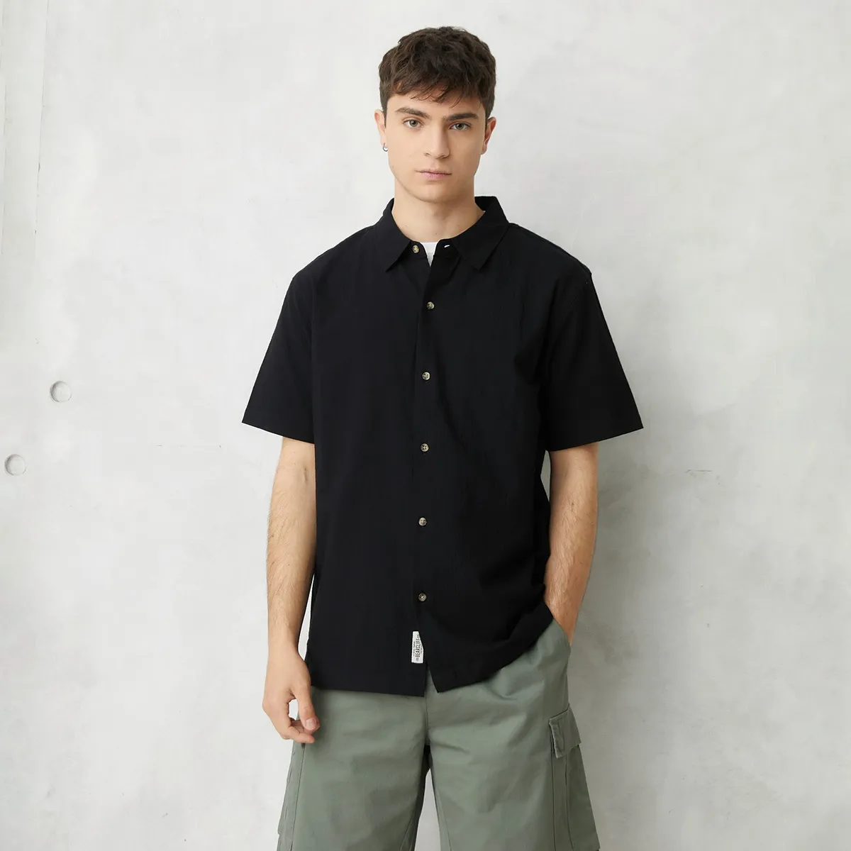 BEARCLIFF - Camisa Hombre Manga corta Recta de Algodón Bearcliff