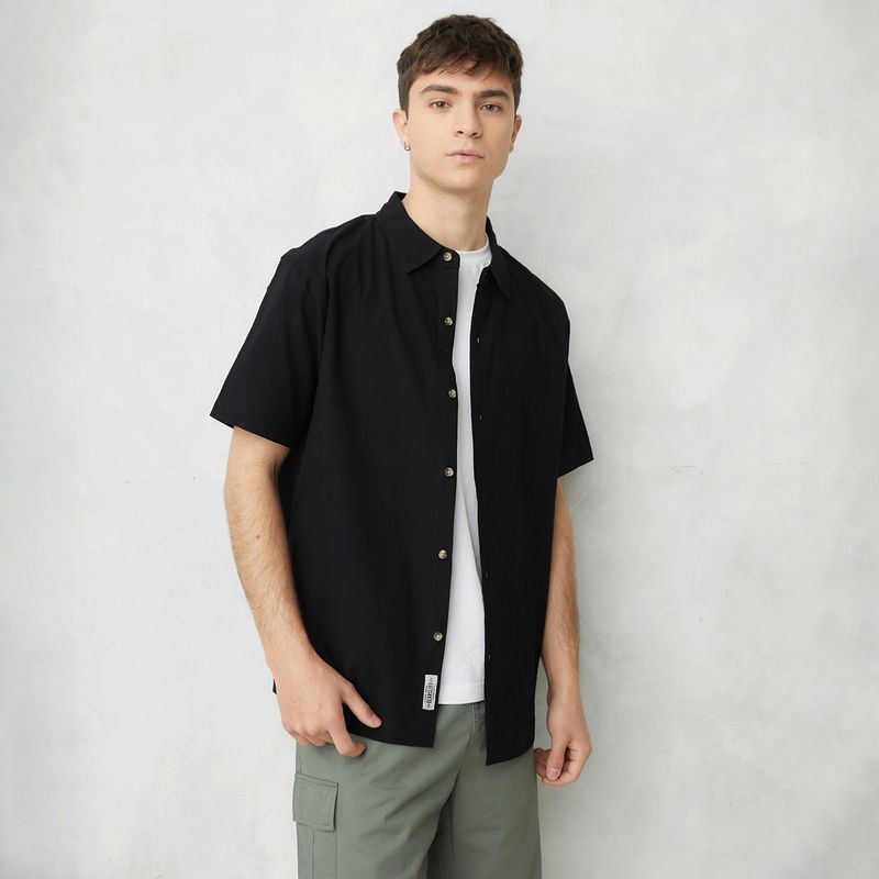 BEARCLIFF - Camisa Hombre Manga corta Recta de Algodón Bearcliff