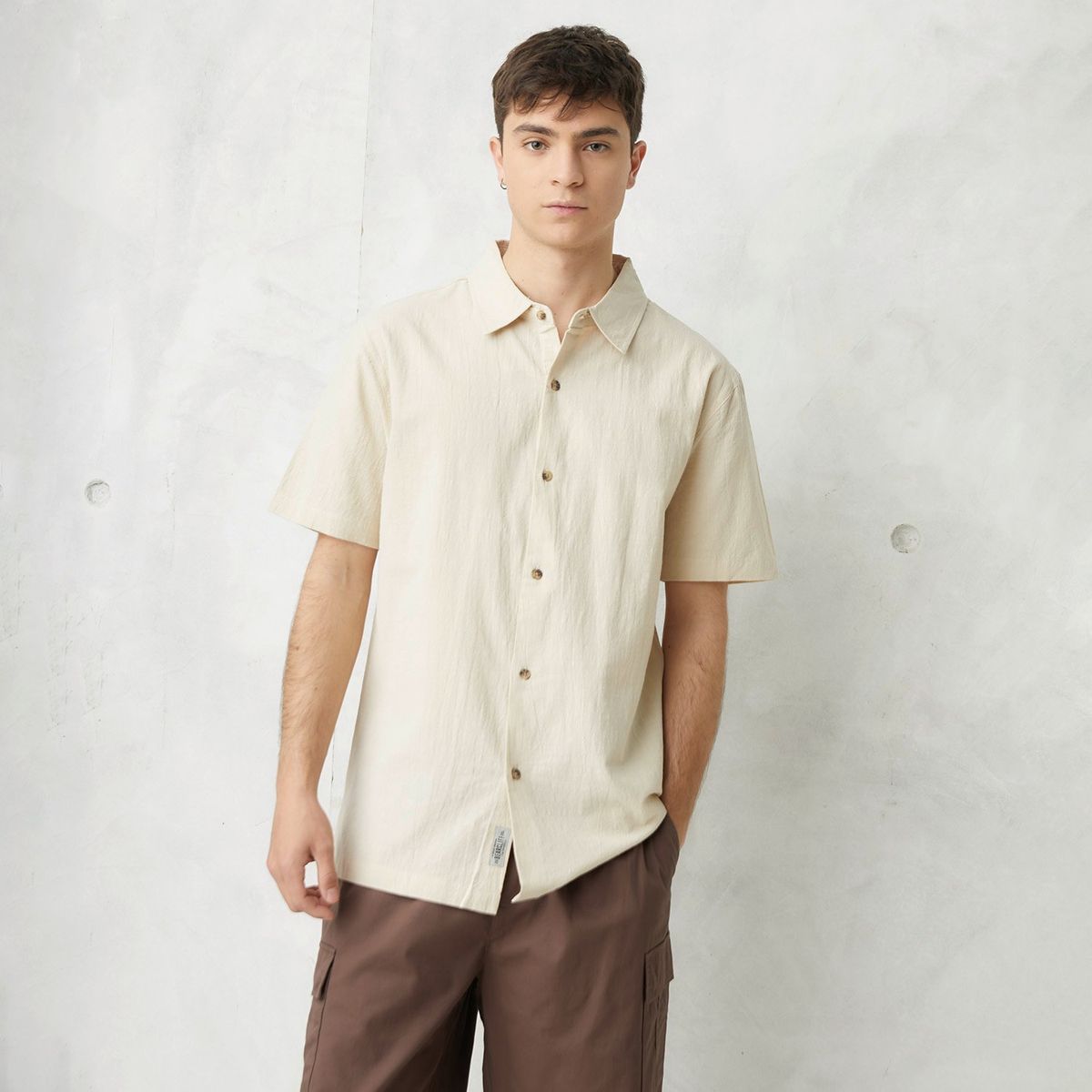 BEARCLIFF - Camisa Hombre Manga corta Recta de Algodón Bearcliff