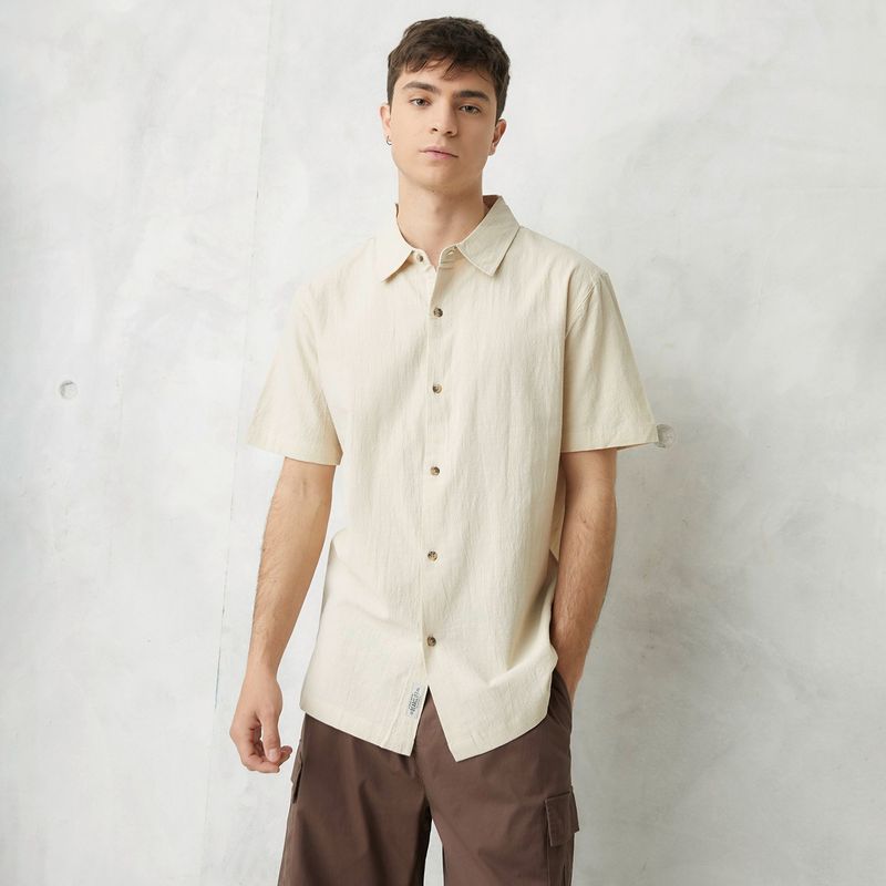 BEARCLIFF - Camisa Hombre Manga corta Recta de Algodón Bearcliff