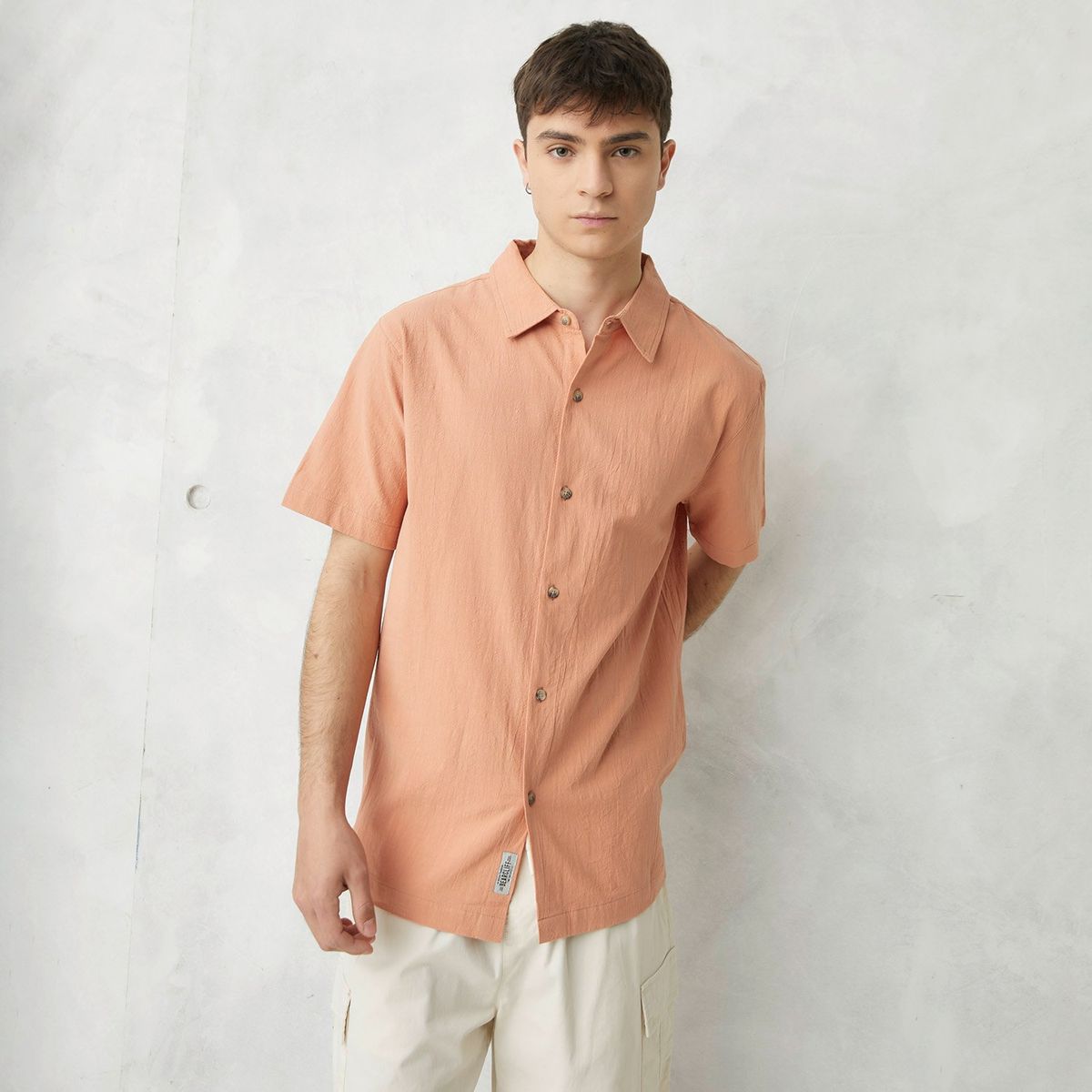 BEARCLIFF - Camisa Hombre Manga corta Recta de Algodón Bearcliff