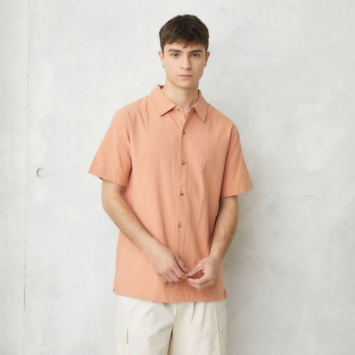 BEARCLIFF - Camisa Hombre Manga corta Recta de Algodón Bearcliff