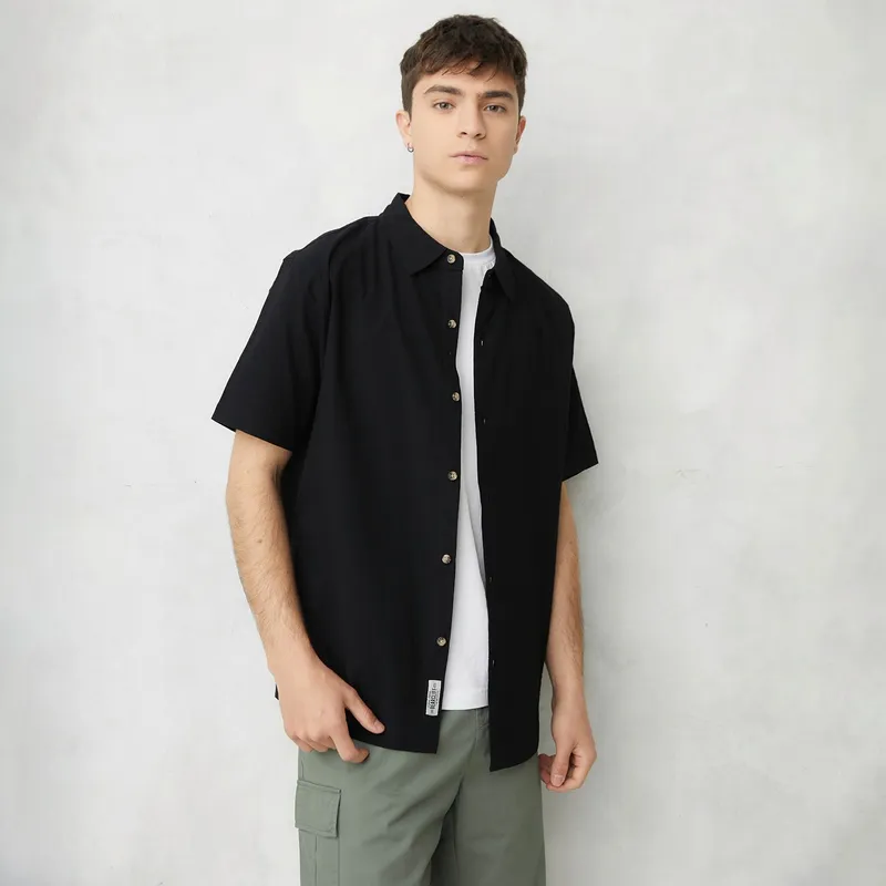 BEARCLIFF - Camisa Hombre Manga corta Recta de Algodón Bearcliff