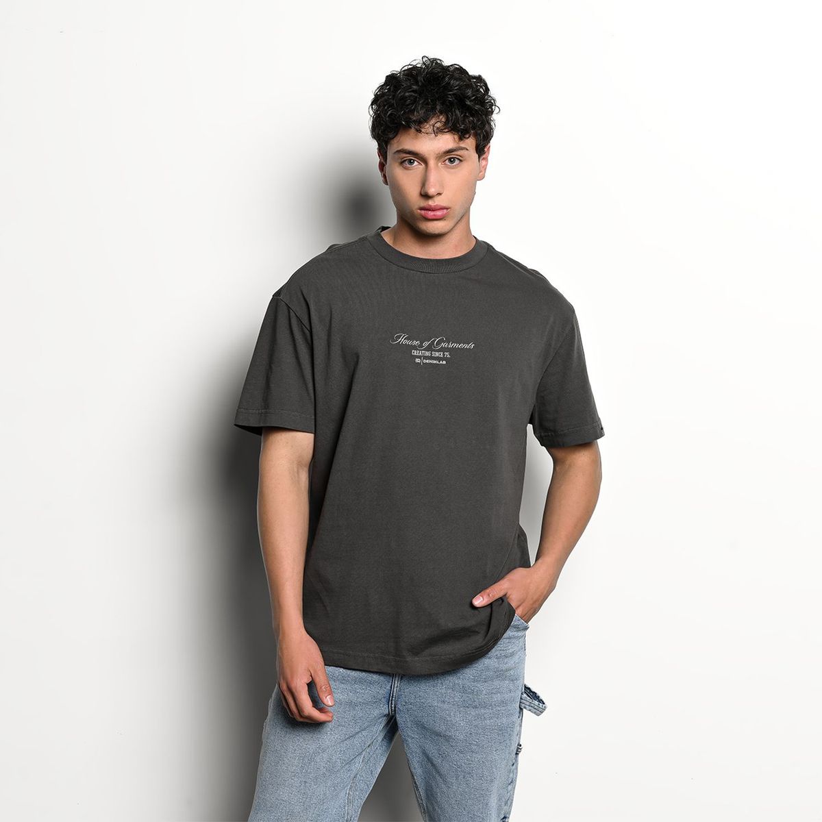 DENIMLAB - Camiseta Hombre Manga corta con Estampado Oversized fit de Algodón Denimlab