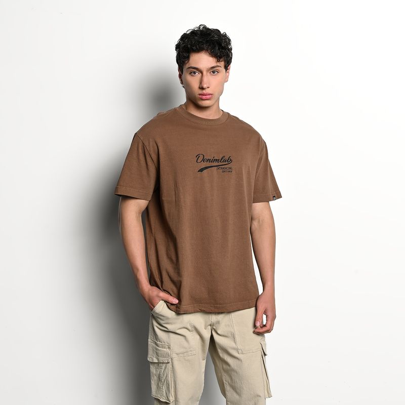DENIMLAB - Camiseta Hombre Manga corta con Estampado Oversized fit de Algodón Denimlab