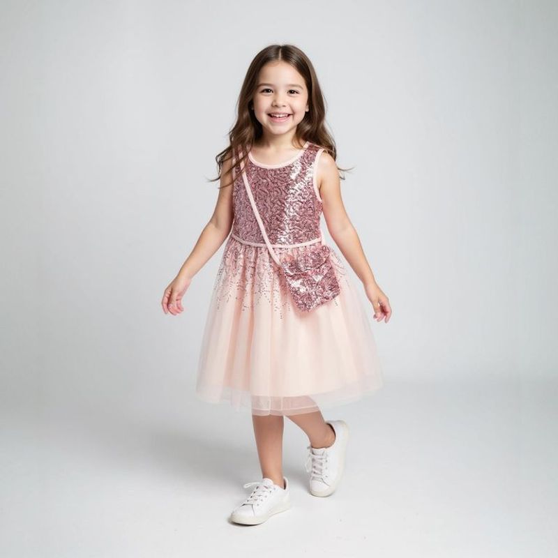 YAMP - Vestido para Niña 2 piezas con Lentejuelas Con accesorio Yamp