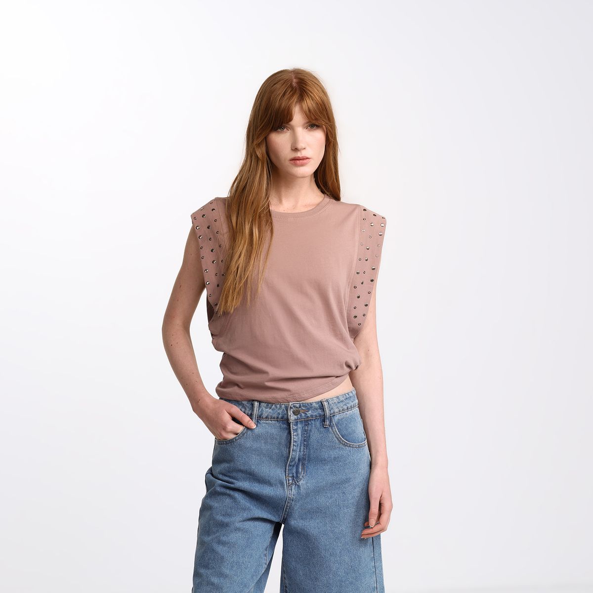 DENIMLAB - Camiseta Mujer de Rayas Sin mangas de Algodón Denimlab