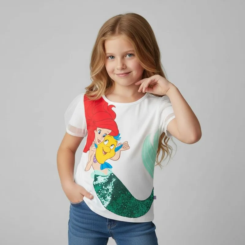  - Camiseta para Niña con Estampado Princesas Manga corta de Algodón 