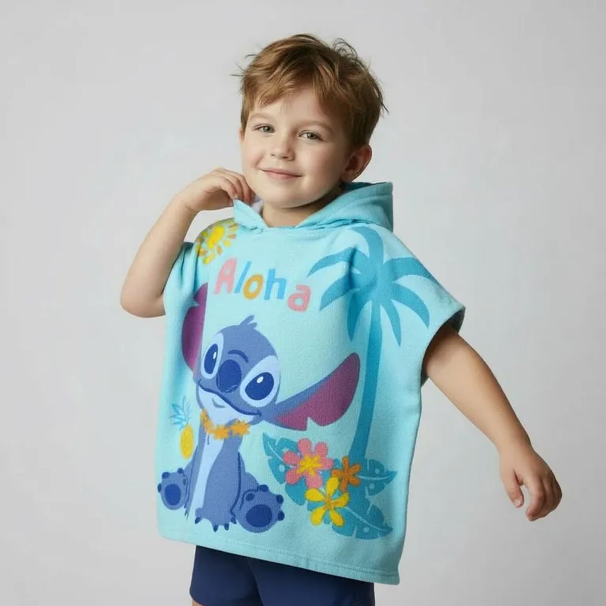 DISNEY - Toalla de Playa Stitch Poncho Infantil Disney Algodón 60x120 cm