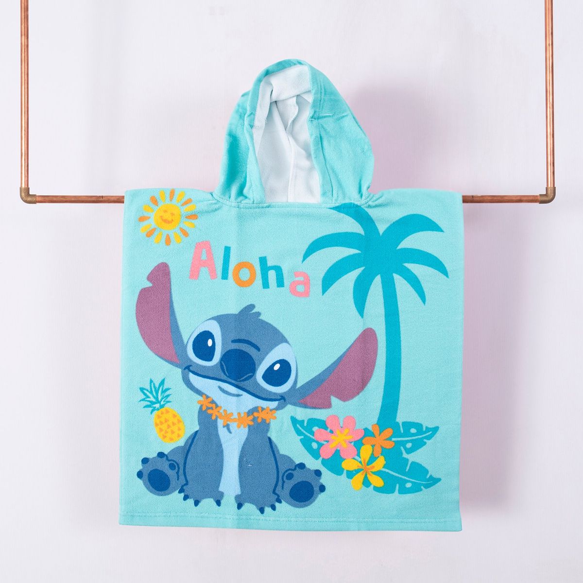 DISNEY - Toalla de Playa Stitch Poncho Infantil Disney Algodón 60x120 cm