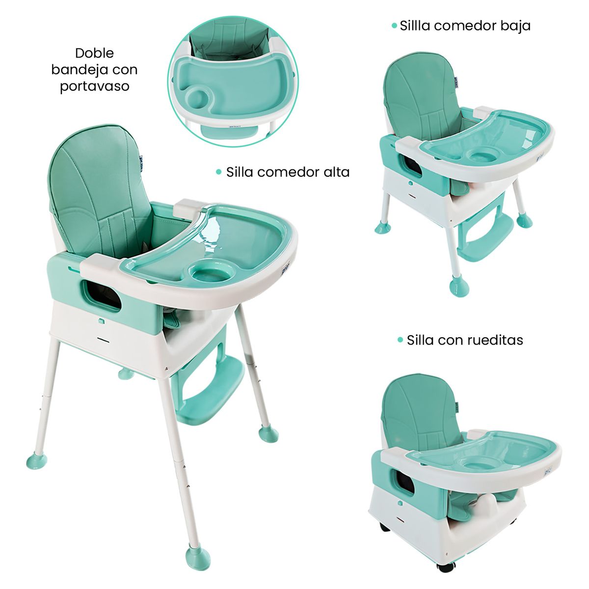 PRIORI - Silla de comer con ruedas Yaris Verde