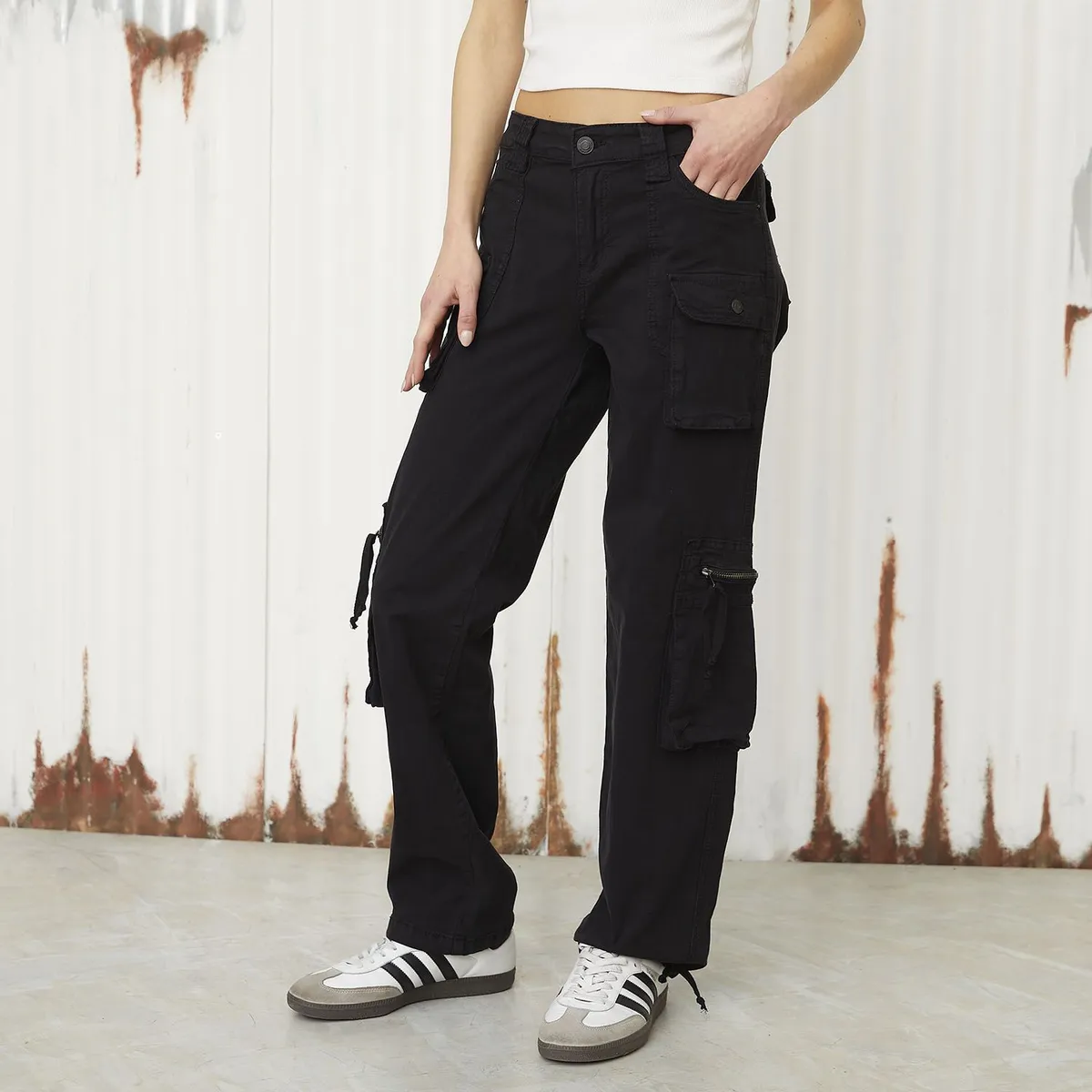 DENIMLAB - Pantalón Cargo Mujer Tiro medio Denimlab