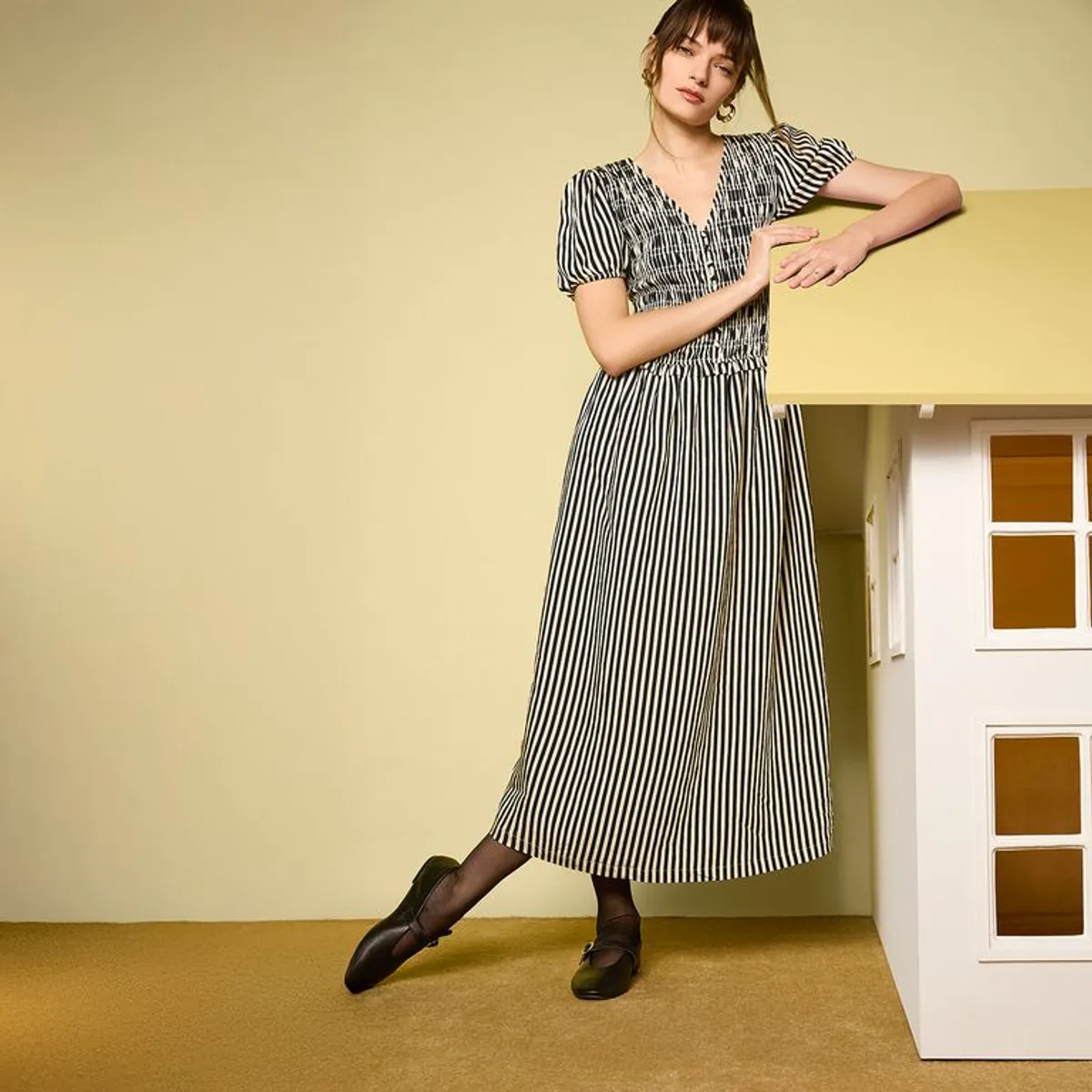 BASEMENT - Vestido Mujer Medio Casual de Rayas Basement