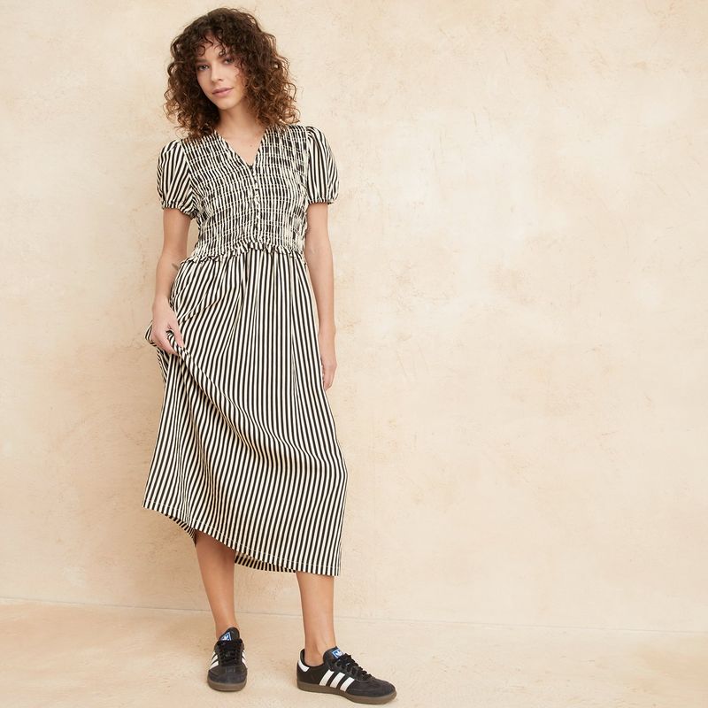 BASEMENT - Vestido Mujer Medio Casual de Rayas Basement
