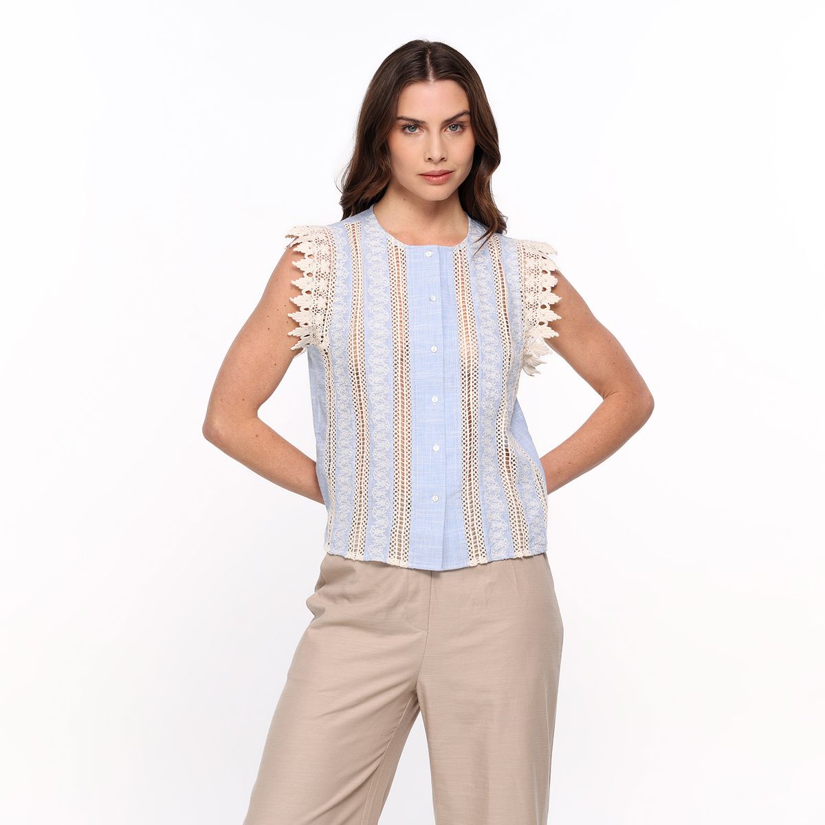 BASEMENT - Blusa Mujer con Bordado Sin mangas de Algodón Basement 