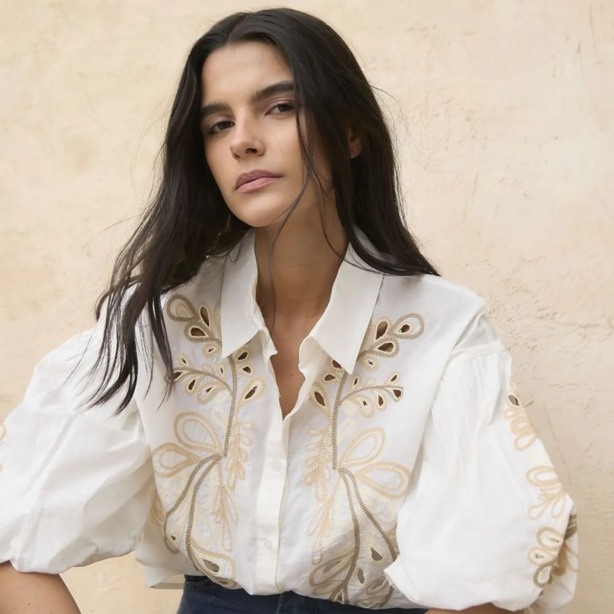 BASEMENT - Blusa Mujer Bordado Manga larga de Algodón BASEMENT 
