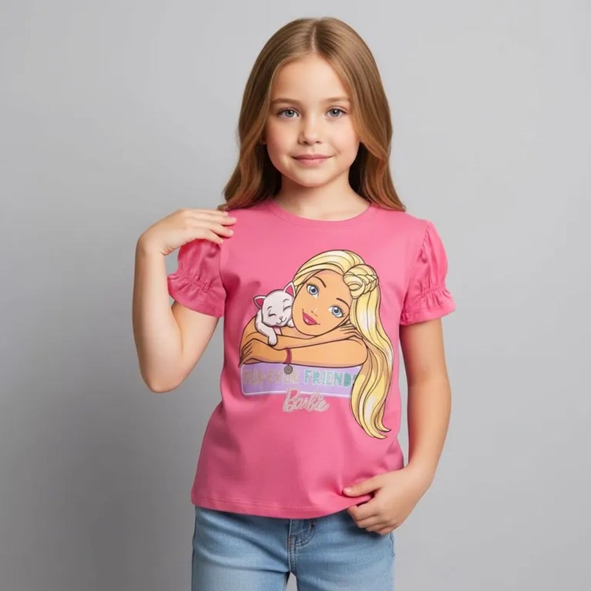 BARBIE - Camiseta para Niña Manga corta de Algodón Barbie