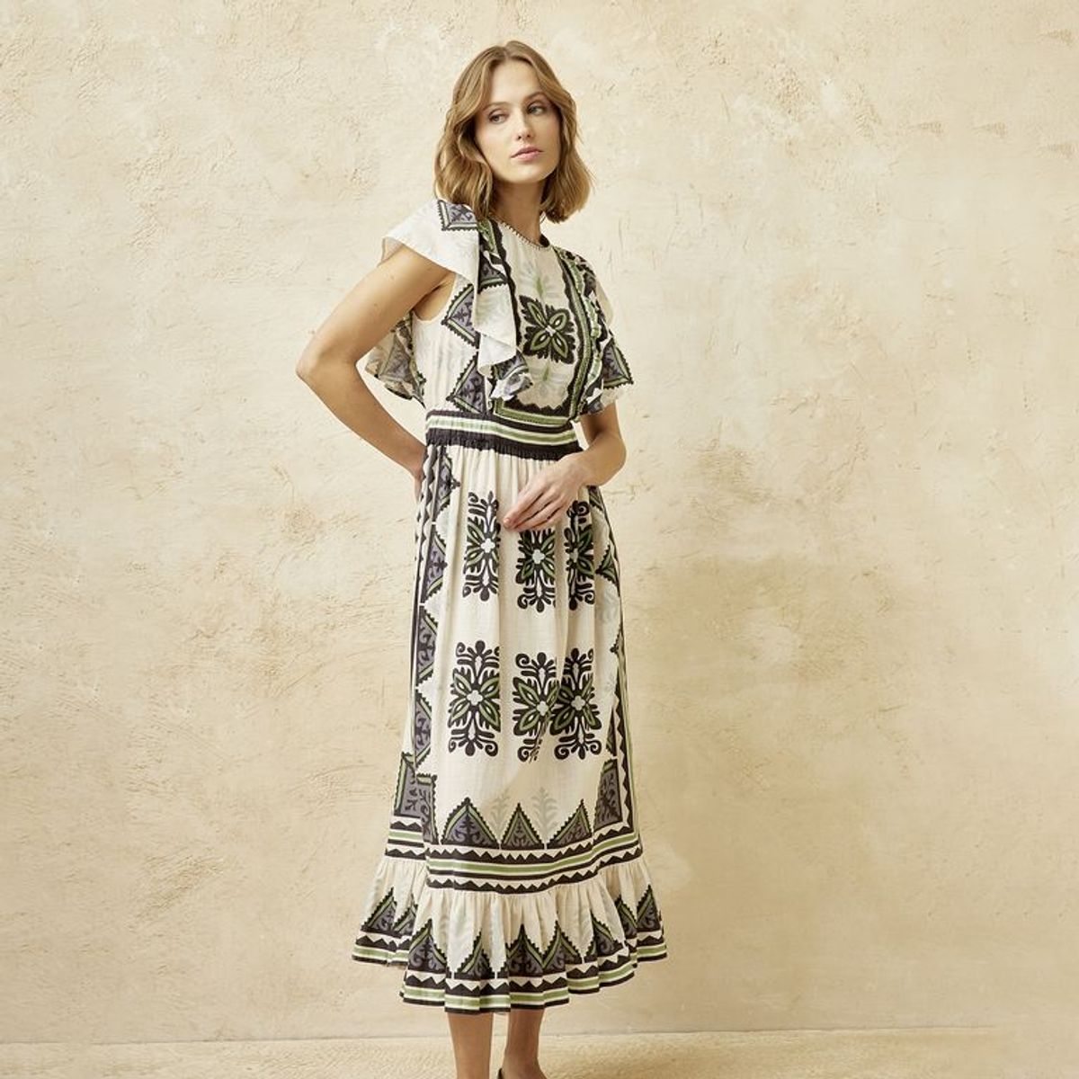 BASEMENT - Vestido Mujer Medio Casual con Estampado de Algodón Basement