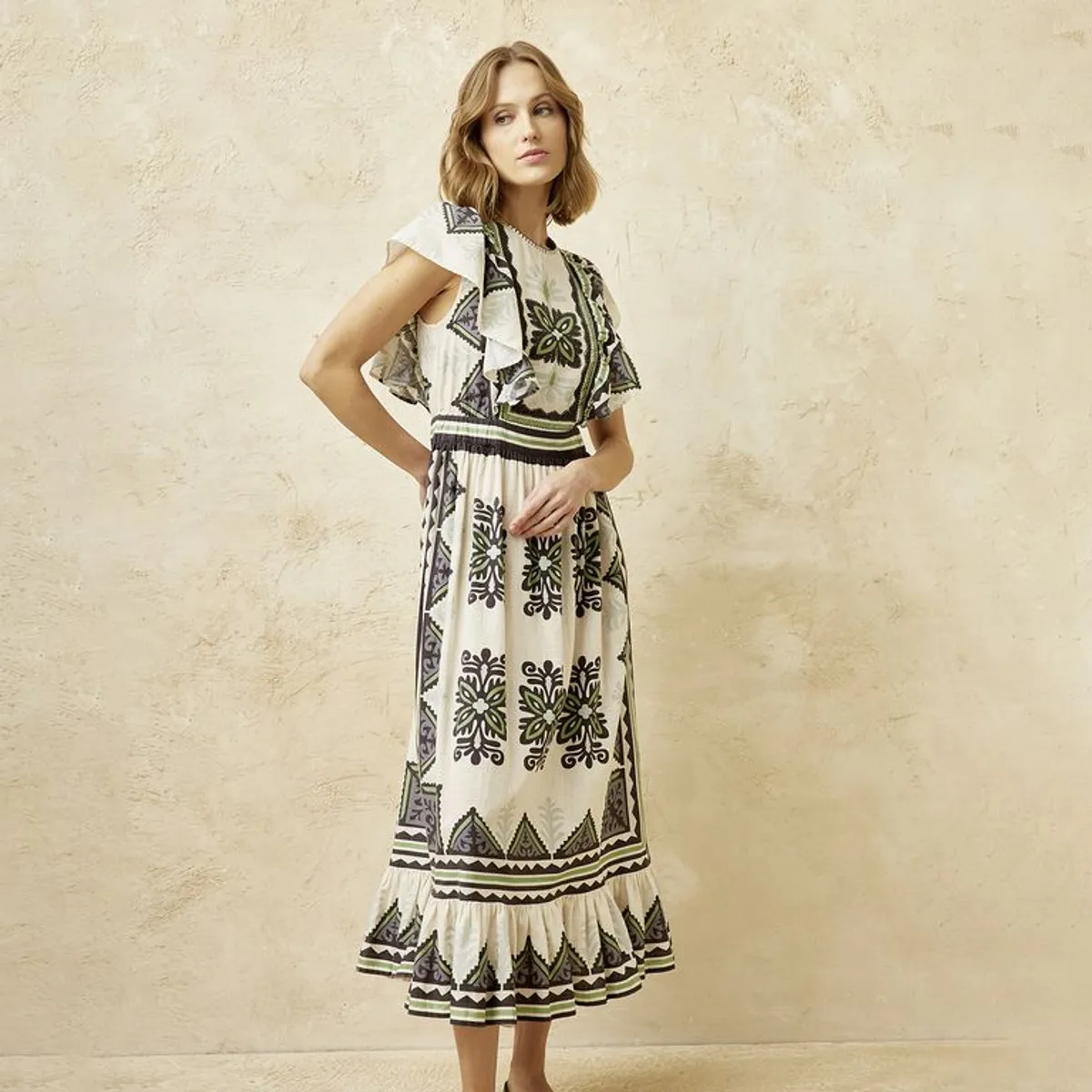 BASEMENT - Vestido Mujer Medio Casual con Estampado de Algodón Basement