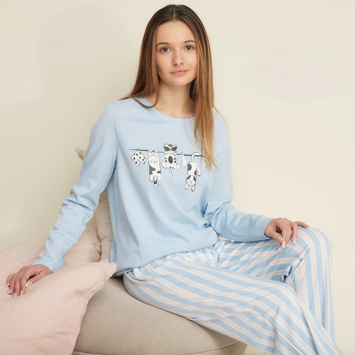 SYBILLA - Camiseta de pijama para Mujer Manga larga Sybilla