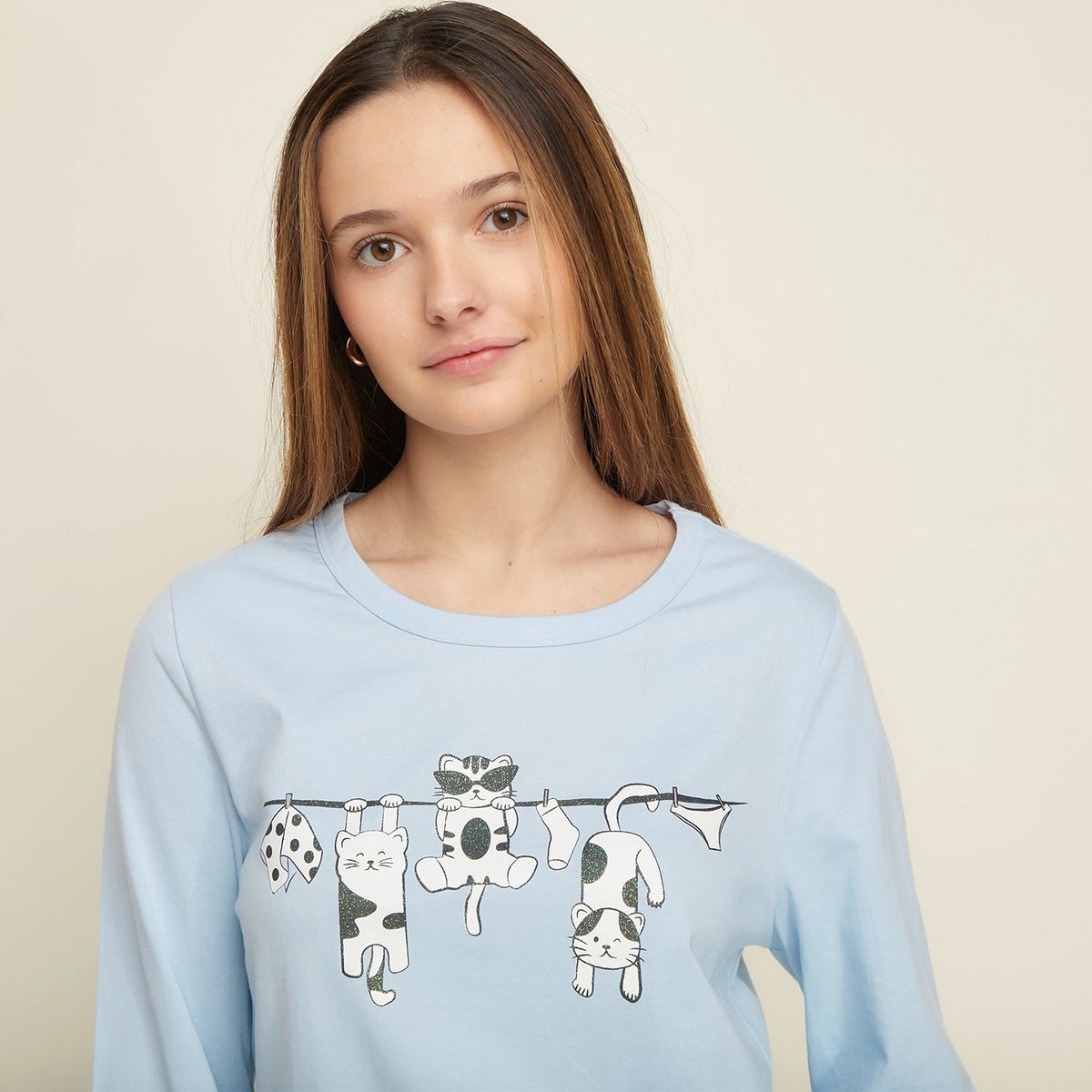 SYBILLA - Camiseta de pijama para Mujer Manga larga Sybilla
