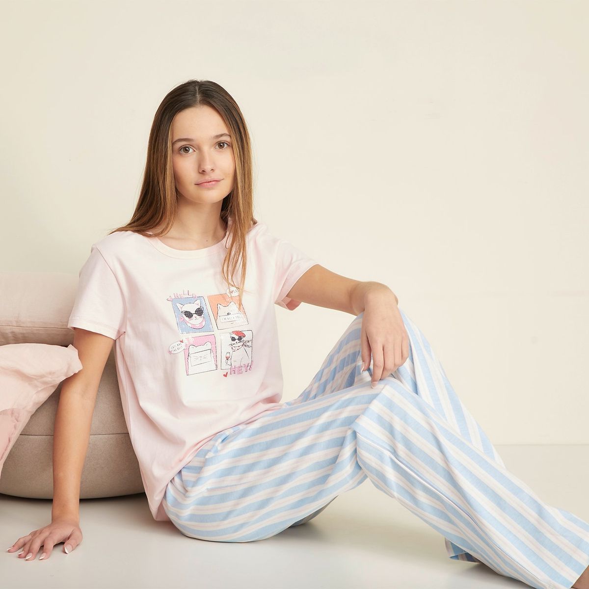 SYBILLA - Camiseta de pijama Mujer Medio Manga corta de Algodón Sybilla 