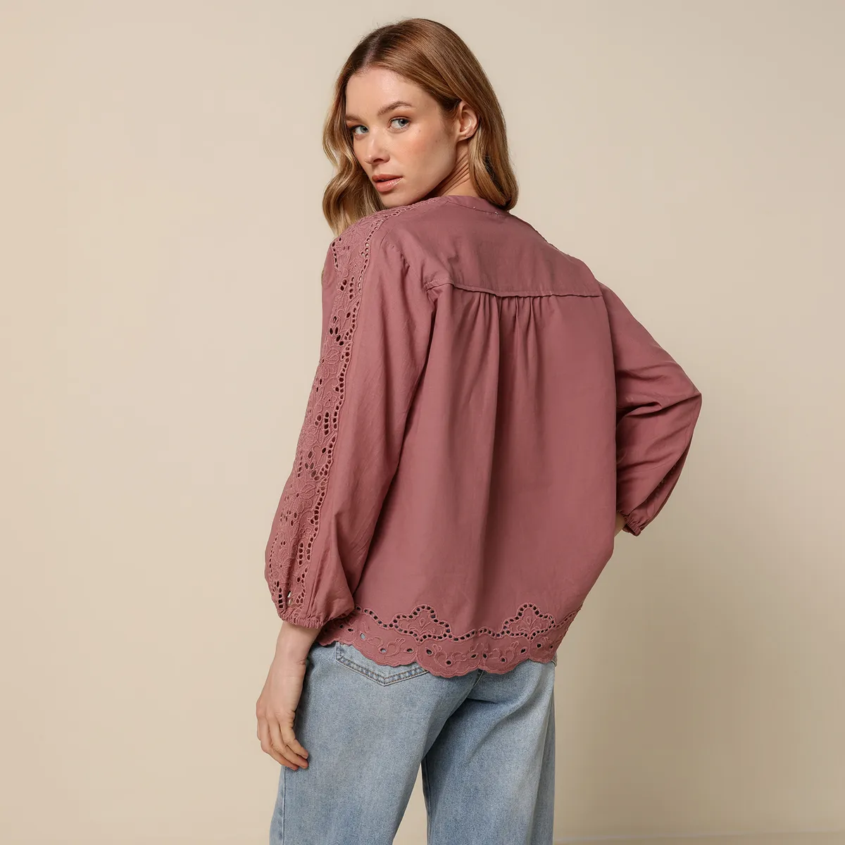 UNIVERSITY CLUB - Blusa Mujer con Bordado Manga 3/4 de Algodón University Club