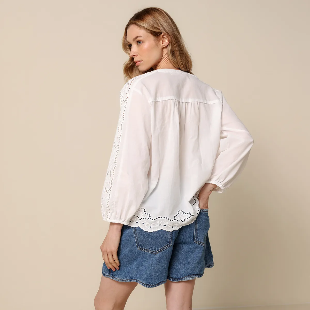 UNIVERSITY CLUB - Blusa Mujer con Bordado Manga 3/4 de Algodón University Club