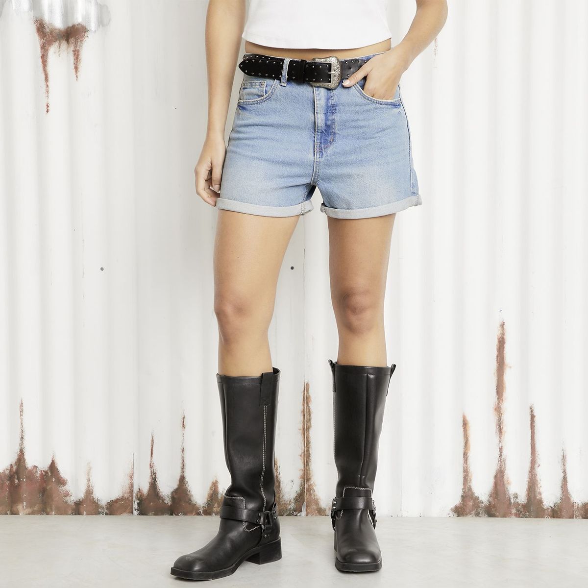 DENIMLAB - Short de jean Mujer Tiro medio de Algodón Denimlab