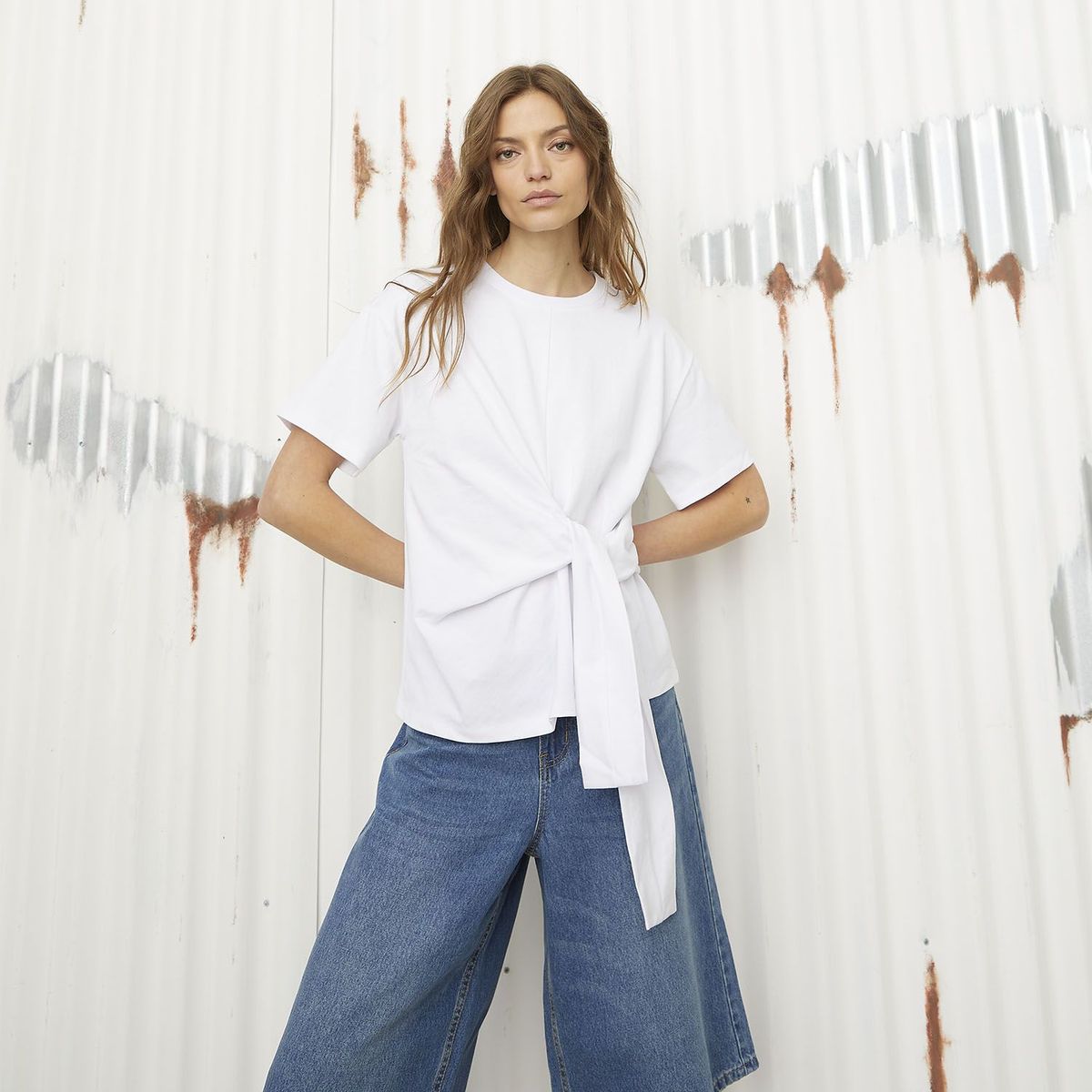 DENIMLAB - Camiseta Mujer Anudada Manga corta Denimlab