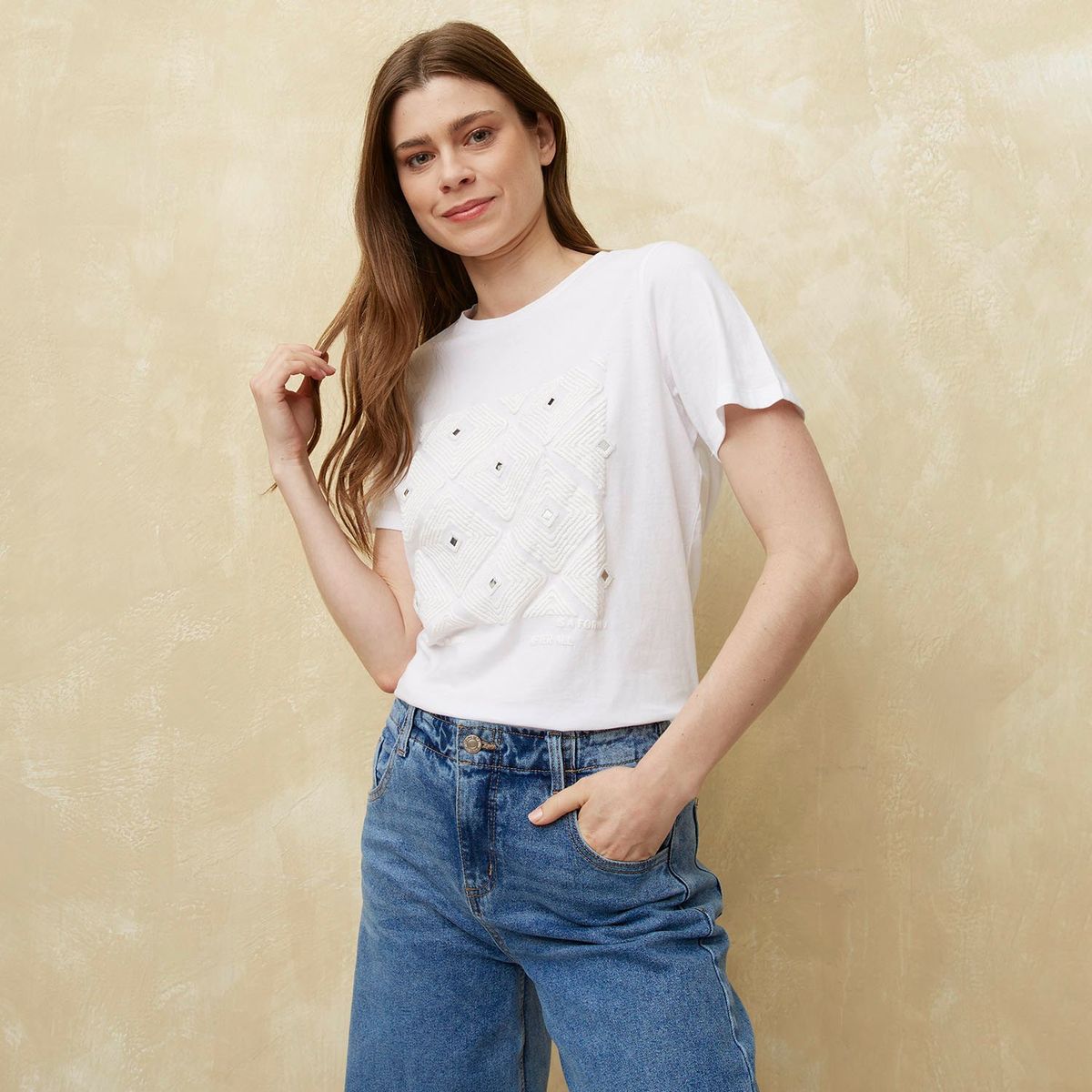 UNIVERSITY CLUB - Camiseta Mujer con Estampado Manga corta de Algodón University Club