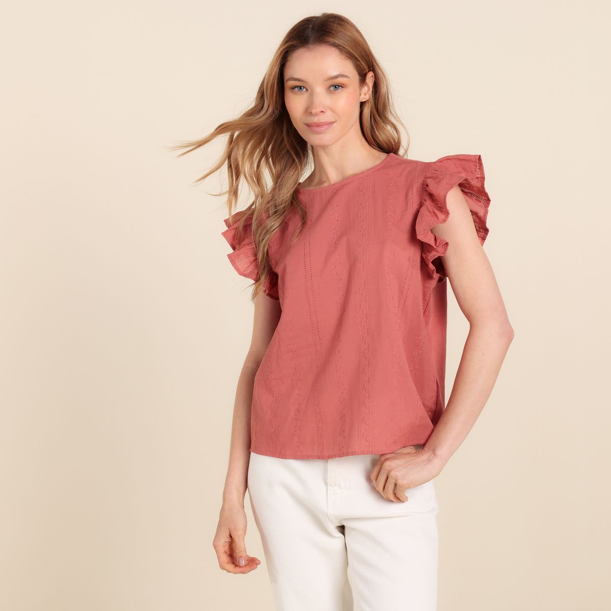 UNIVERSITY CLUB - Blusa Mujer con Boleros Manga corta de Algodón University Club