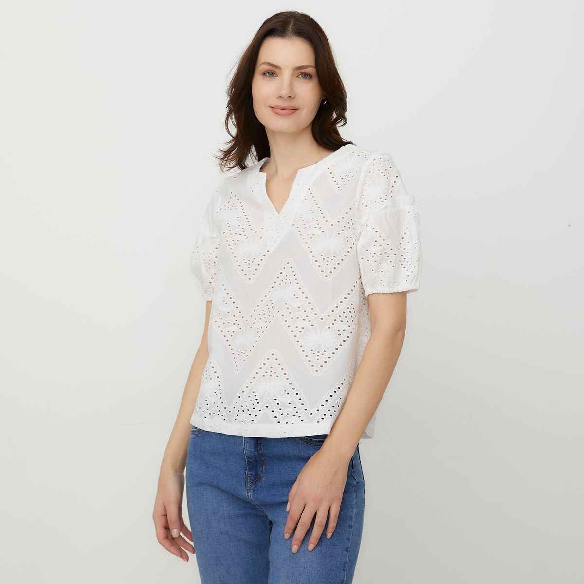 APOLOGY - Blusa Mujer con Ojalillo Manga corta de Algodón Apology