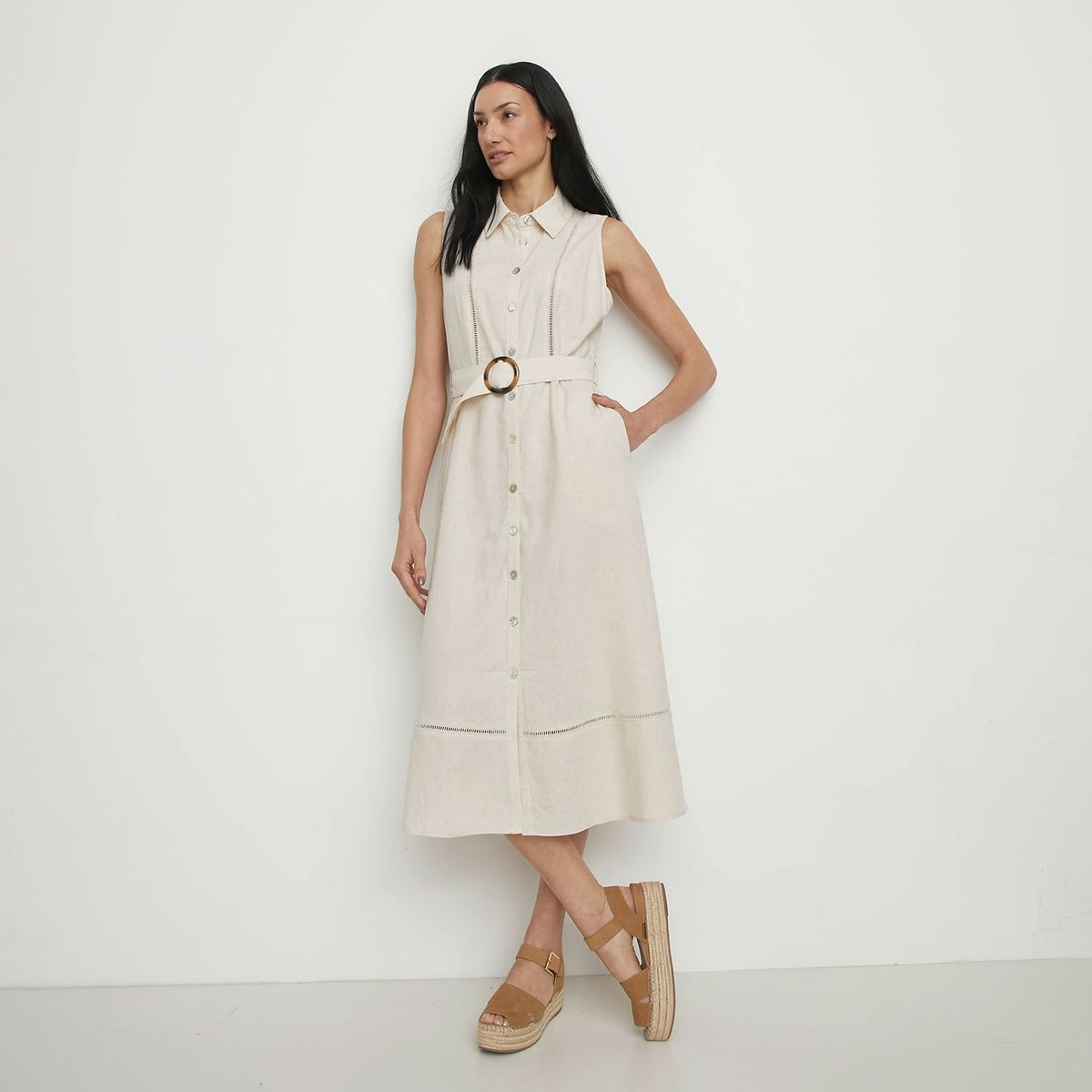 APOLOGY - Vestido camisero Mujer Medio Casual de Lino Apology