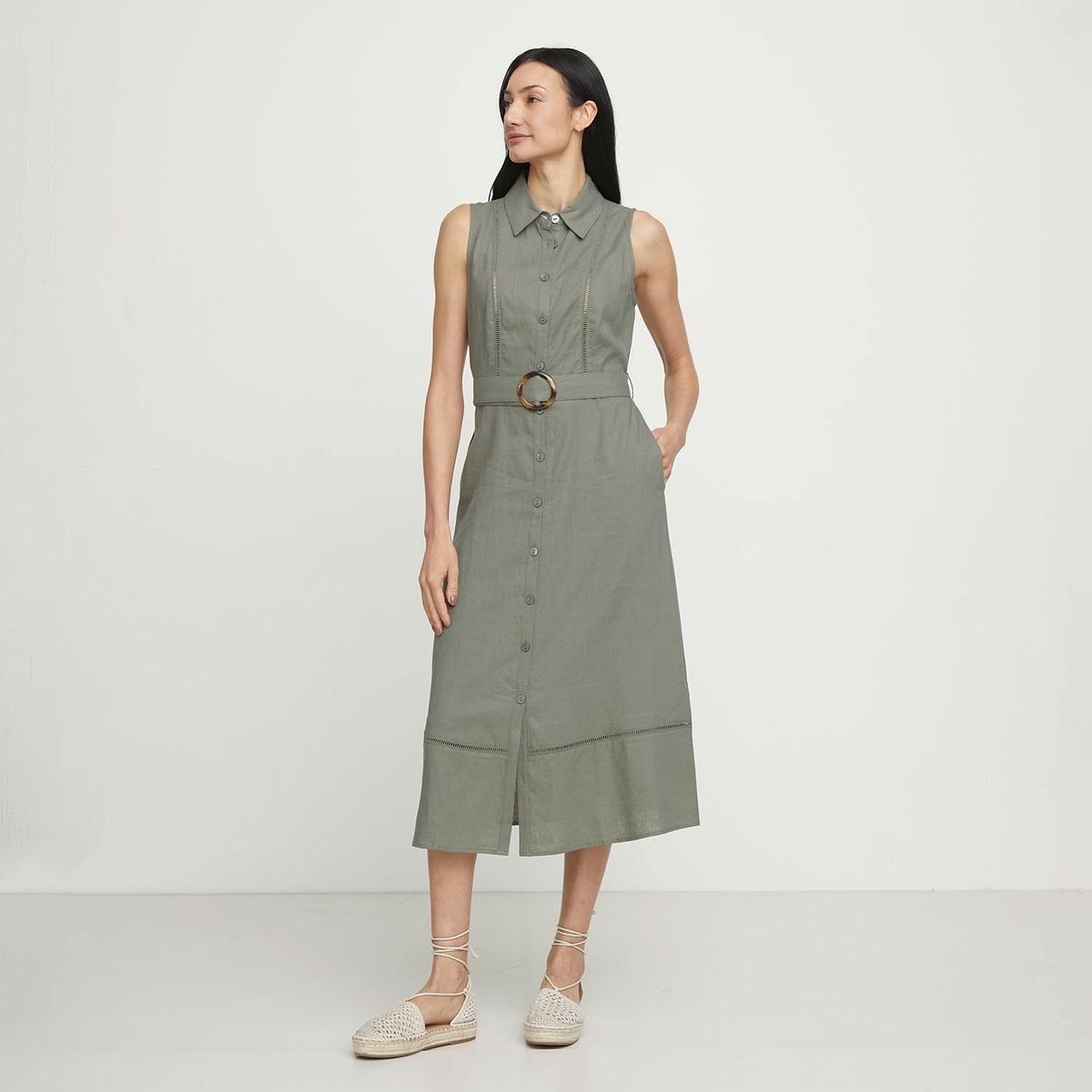 APOLOGY - Vestido camisero Mujer Medio Casual de Lino Apology