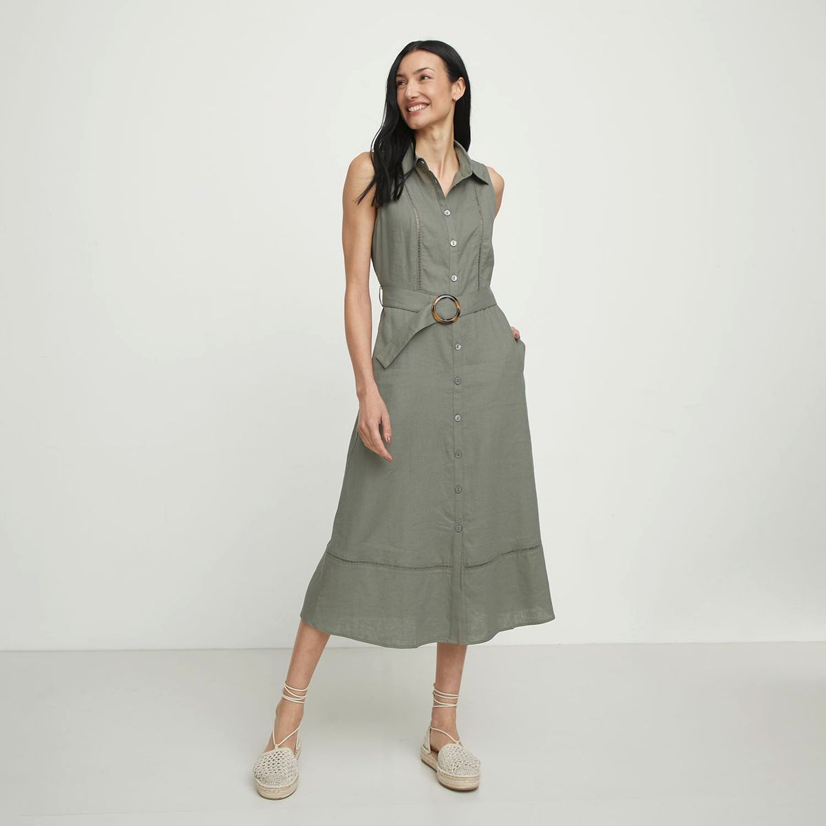 APOLOGY - Vestido camisero Mujer Medio Casual de Lino Apology