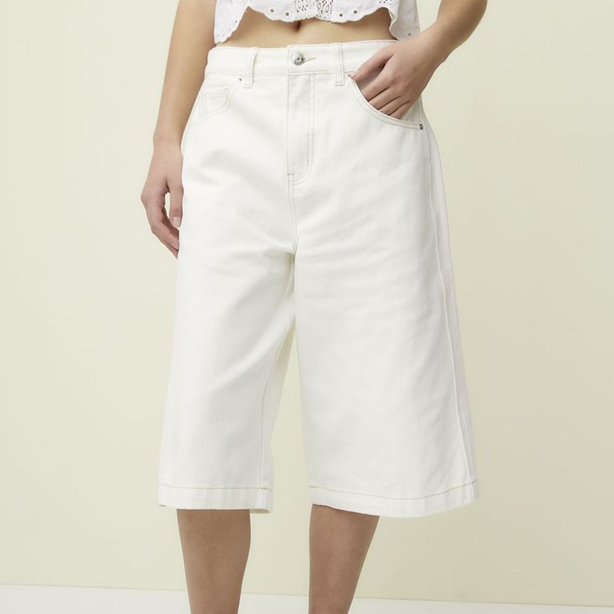 SYBILLA - Bermuda de jean Mujer Tiro medio de Algodón Sybilla