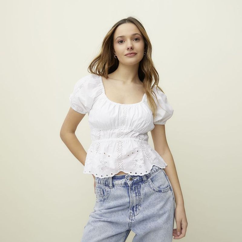 SYBILLA - Blusa Mujer Manga corta de Algodón Sybilla