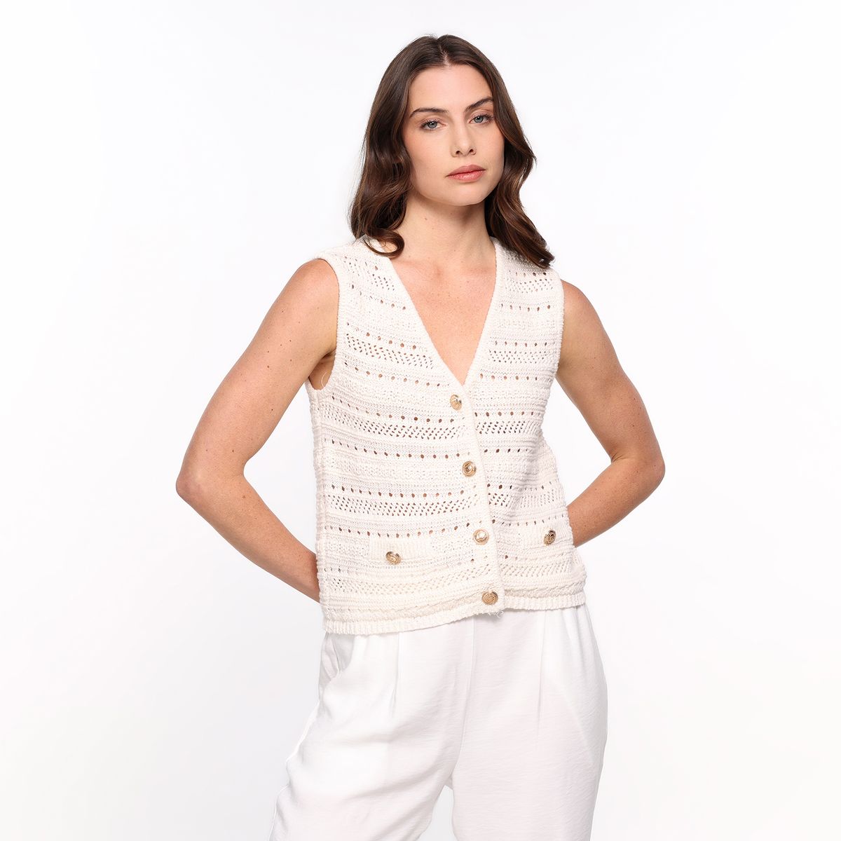 BASEMENT - Chaleco Mujer Tejido de Algodón Basement