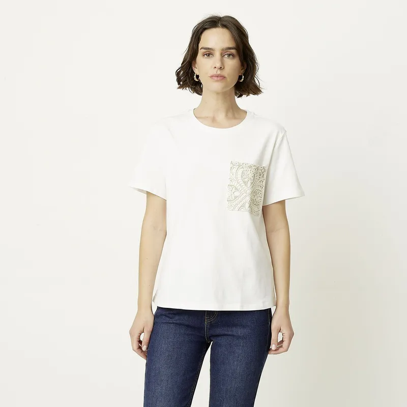 BASEMENT - Camiseta Mujer con Bordado Manga corta de Algodón Basement