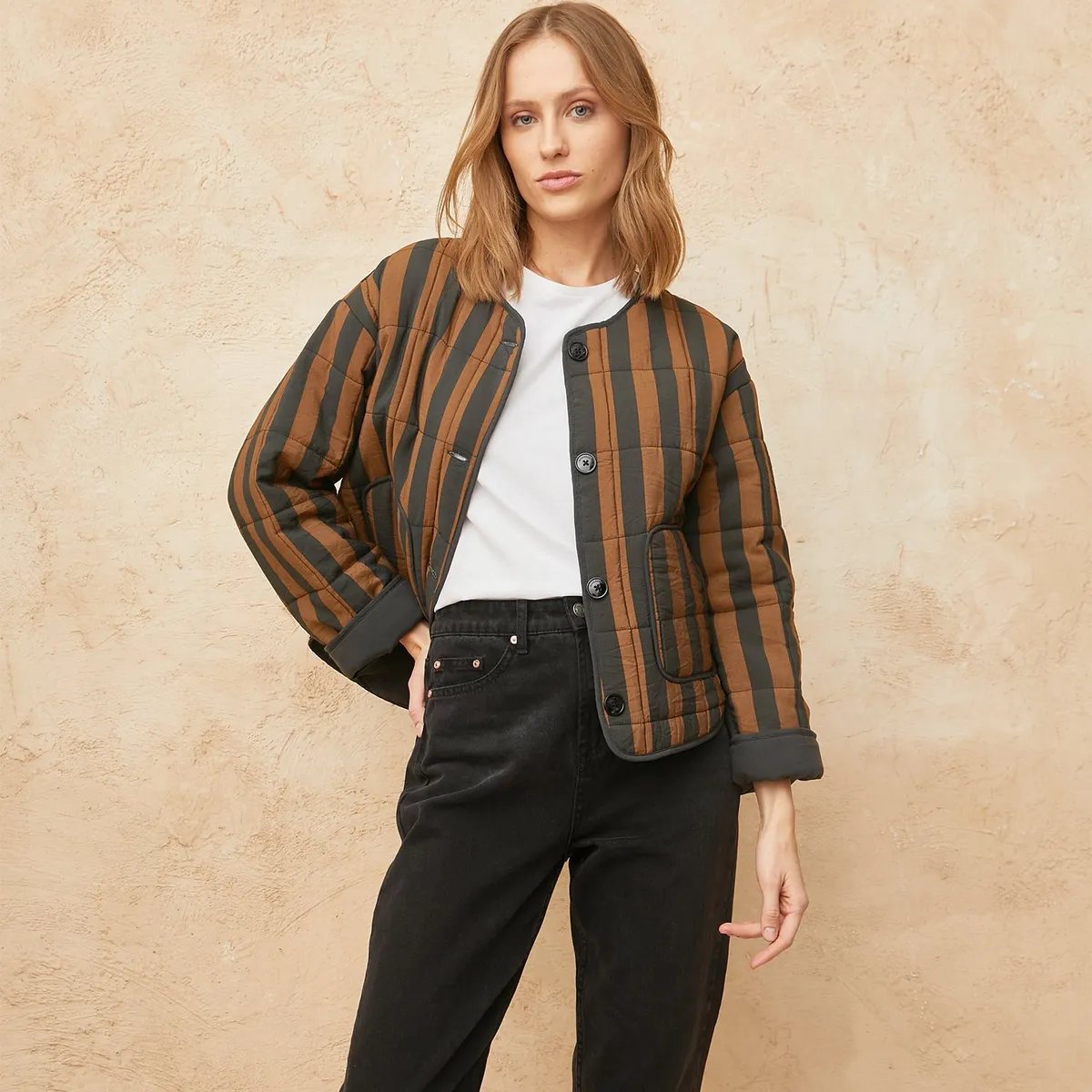 BASEMENT - Chaqueta Mujer de Rayas Basement