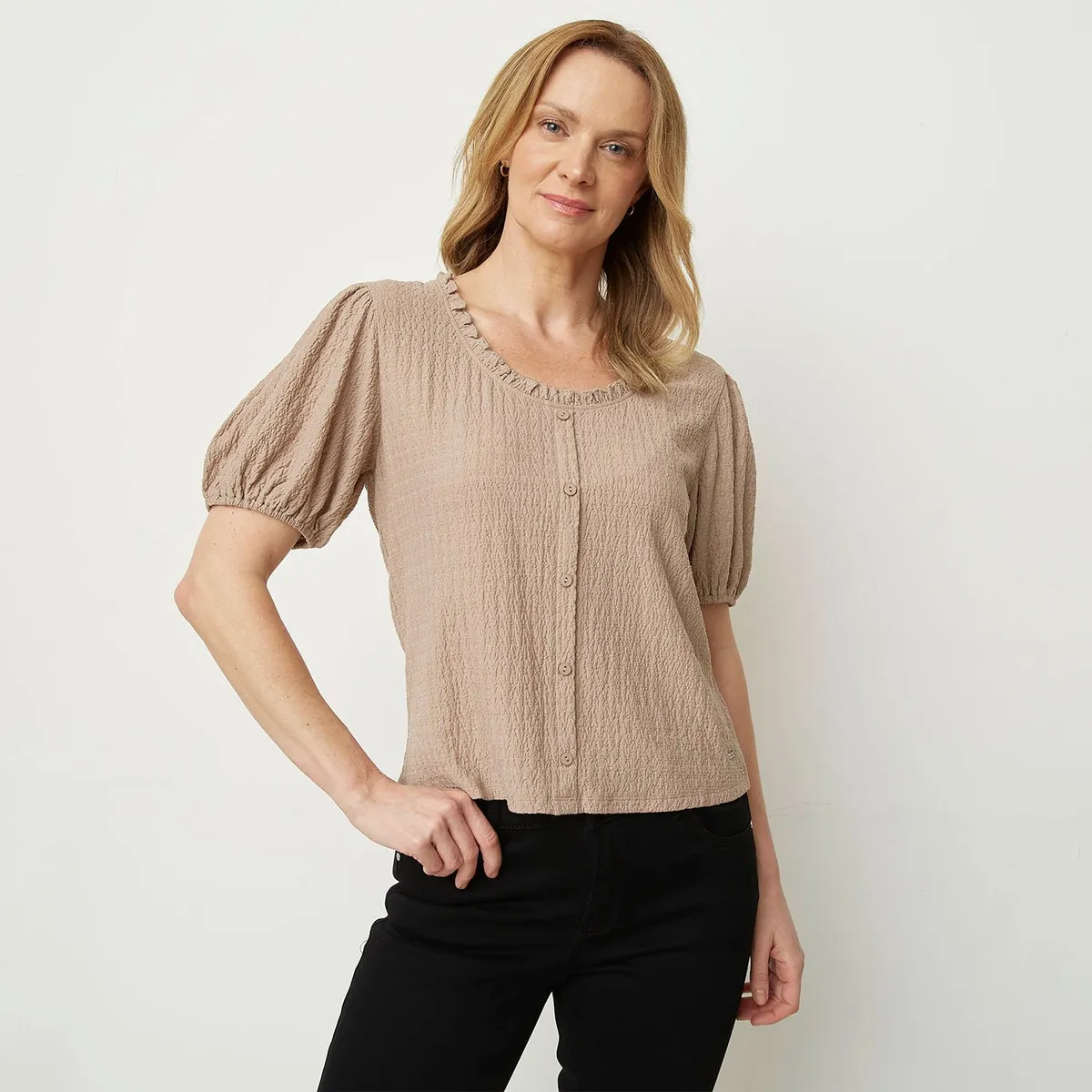 NEWPORT - Blusa Mujer Textura Manga corta Newport