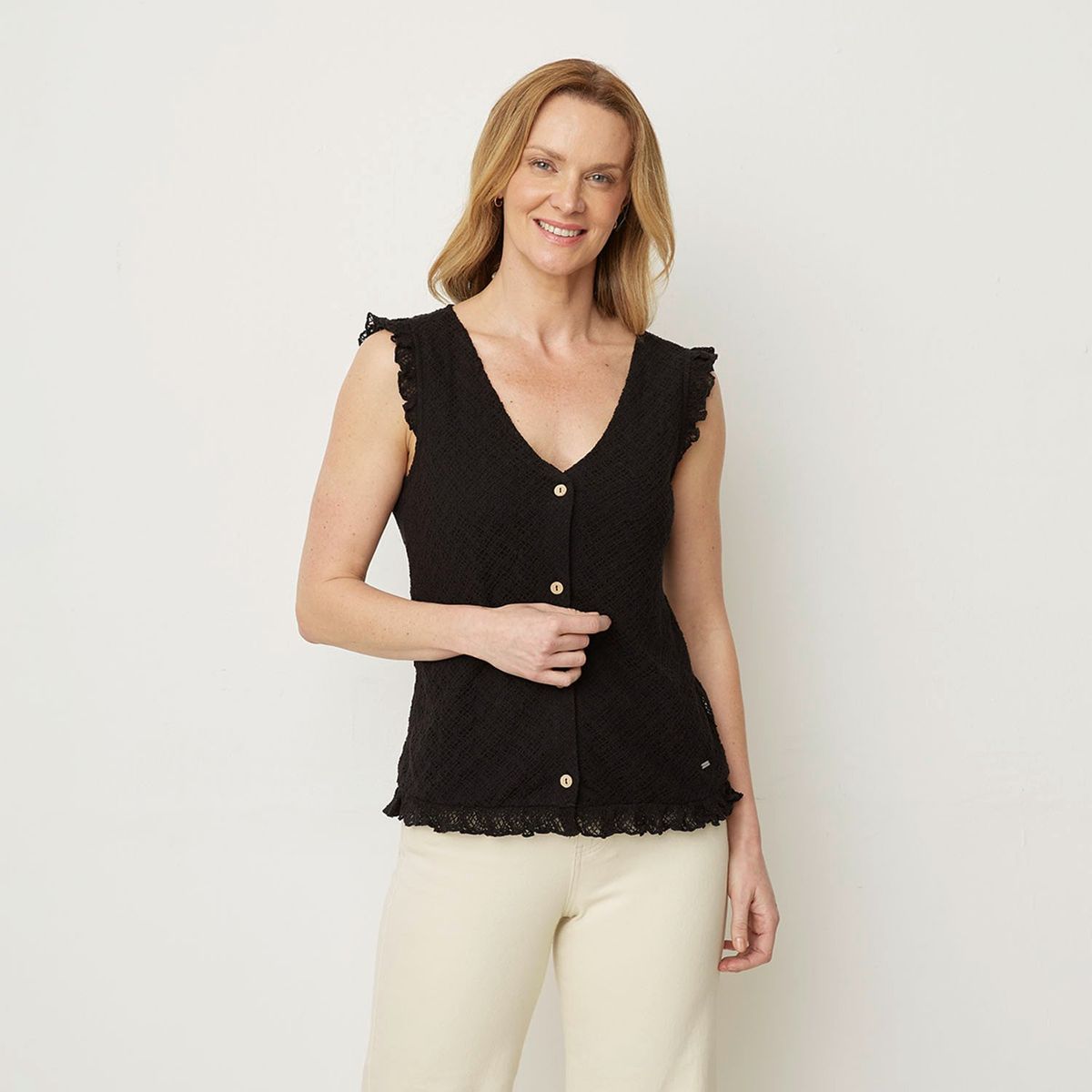 NEWPORT - Blusa Mujer con Ojalillo Sin mangas de Algodón Newport