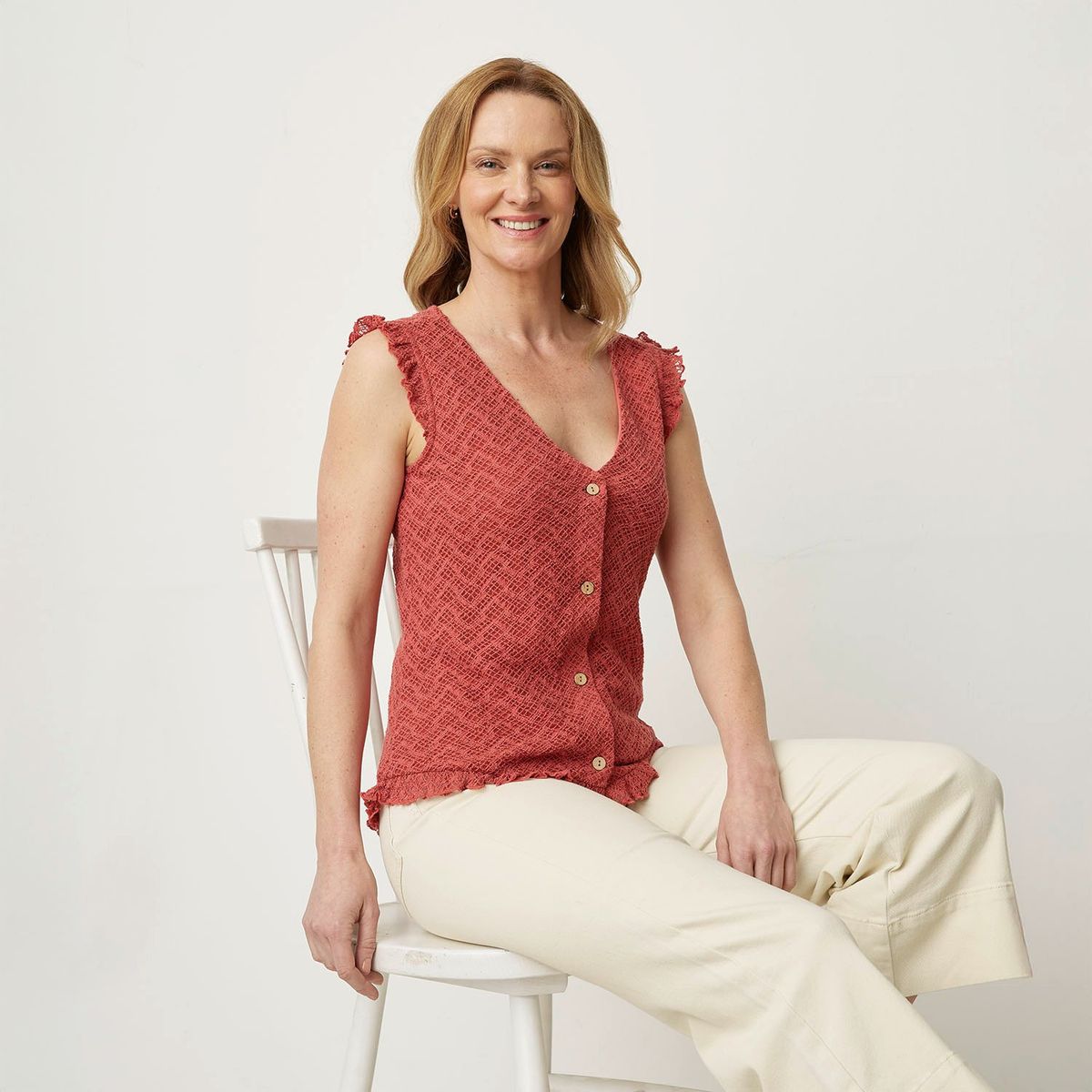 NEWPORT - Blusa Mujer con Ojalillo Sin mangas de Algodón Newport