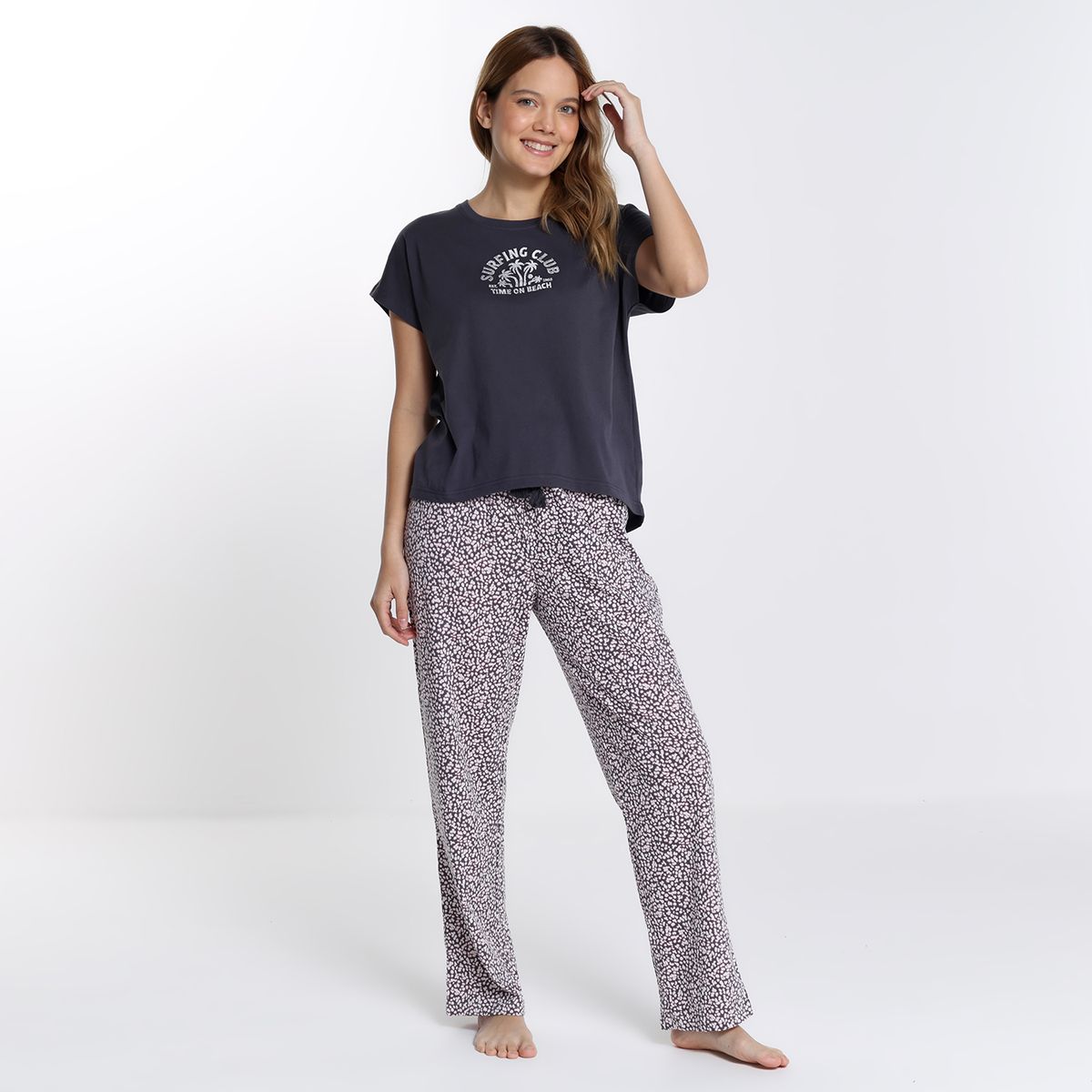 SYBILLA - Pijama completa con short para Mujer Manga corta de Algodón Sybilla