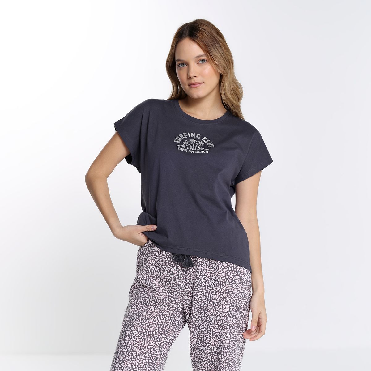 SYBILLA - Pijama completa con short para Mujer Manga corta de Algodón Sybilla