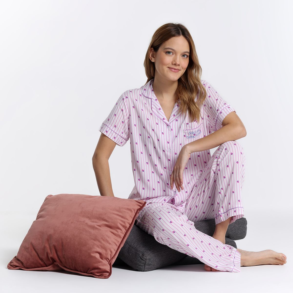 SYBILLA - Pijama completa con short para Mujer Manga corta de Viscosa Sybilla